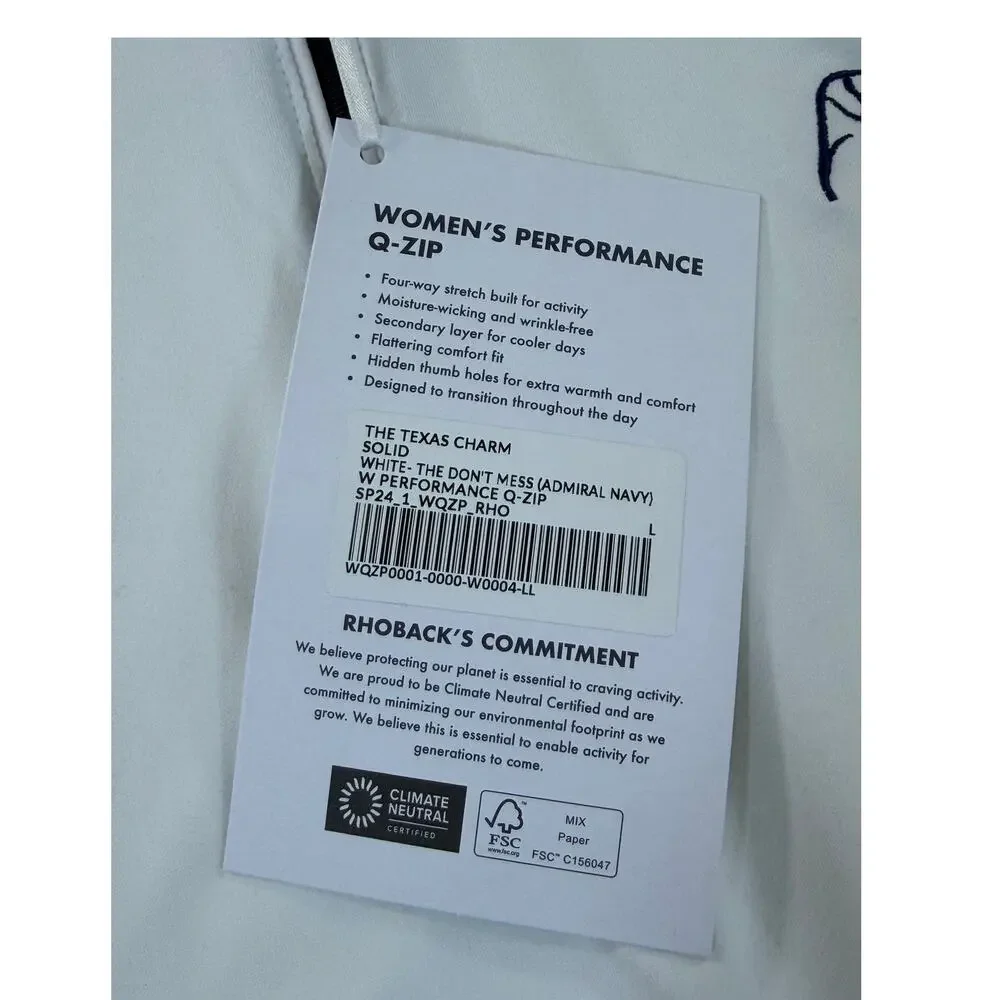 NWT Rhoback Women Large White Performance Quarter Zip Long Sleeve Golf Pullover
